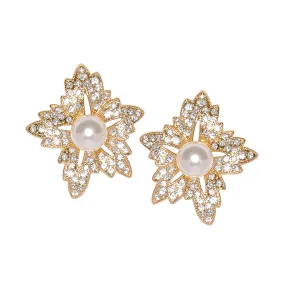 Flower Pearl Clip Earrings