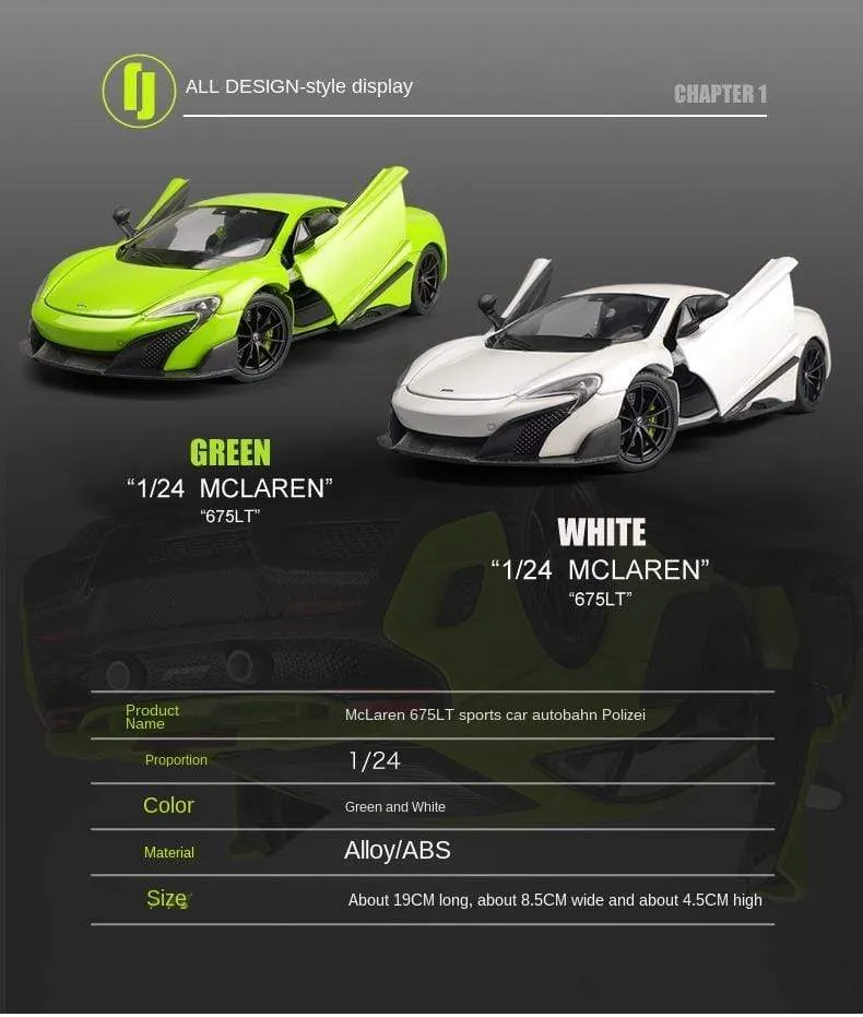 2021 Best-selling 1:24 MCLAREN 675LT Sports Car Alloy Car Model Crafts Decoration Collection Toy Tools Gift