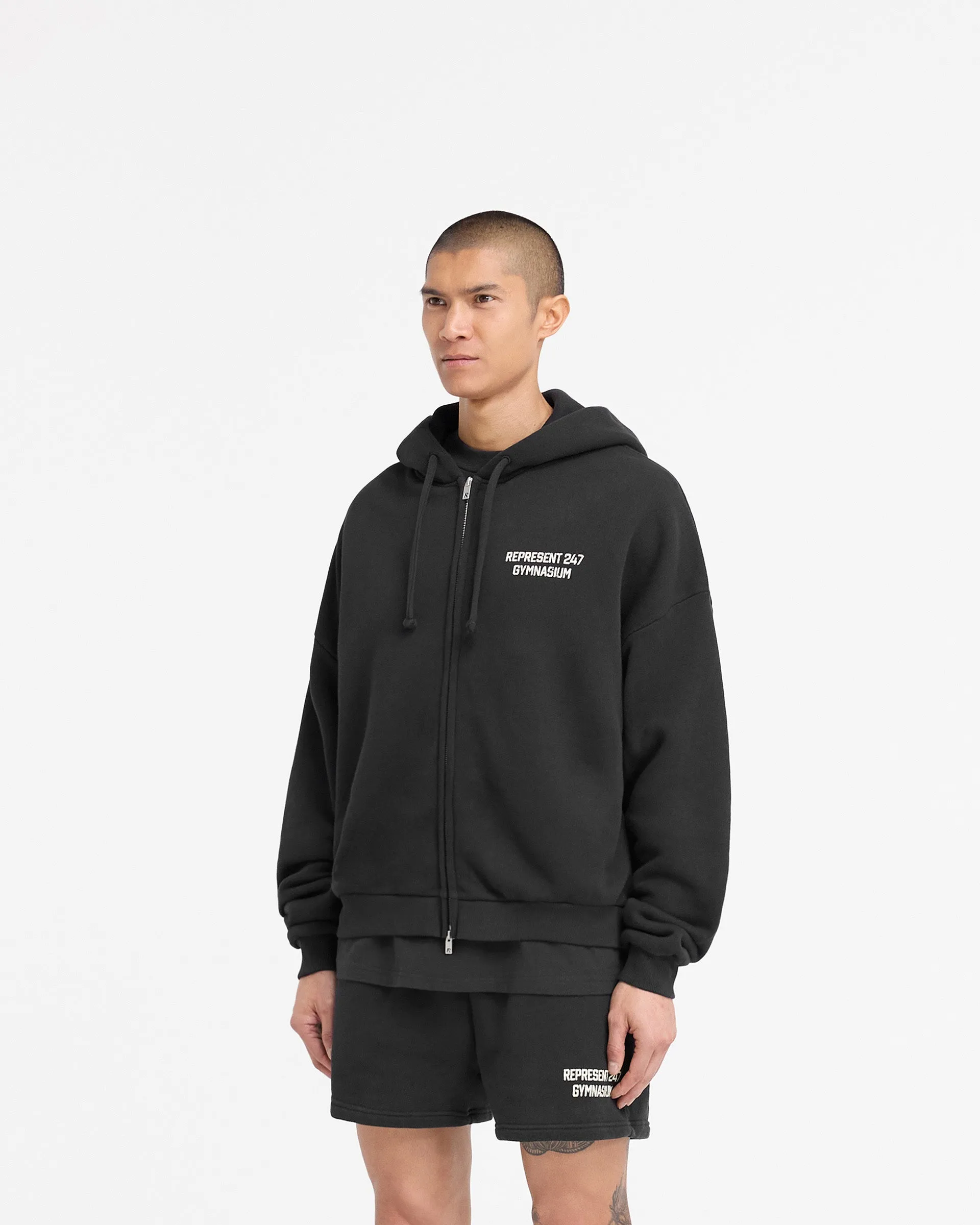 247 Gymnasium Boxy Zip Hoodie - Off Black