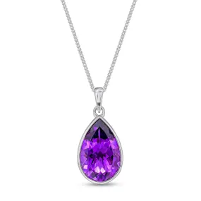 9ct White Gold Large Amethyst Teardrop Pendant