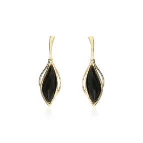 9ct Yellow Gold Whitby Jet Marquise Twist Drop Earrings