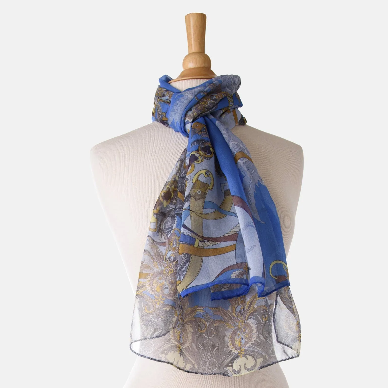 Alessandra - Long Sheer Silk Scarf - Blue