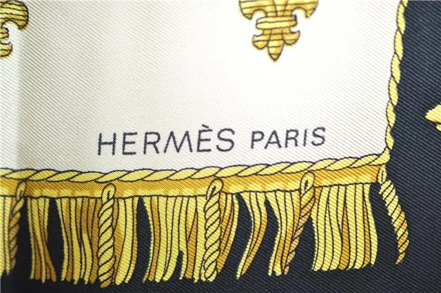 Auenticth HERMES Carre 90 Scarf "VUE DU CARROSSE DE LA GALERE" Silk Black H6999