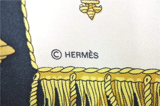 Auenticth HERMES Carre 90 Scarf "VUE DU CARROSSE DE LA GALERE" Silk Black H6999