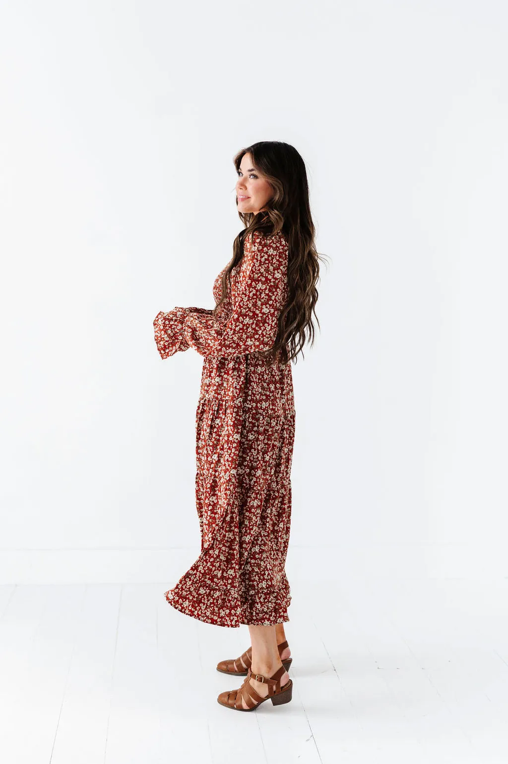 Billie Floral Dress in Rust