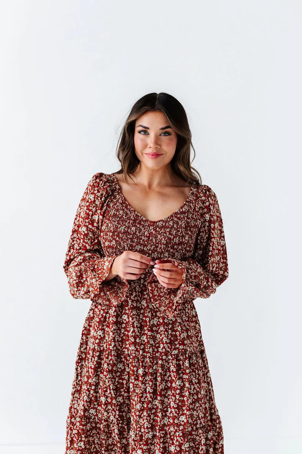 Billie Floral Dress in Rust