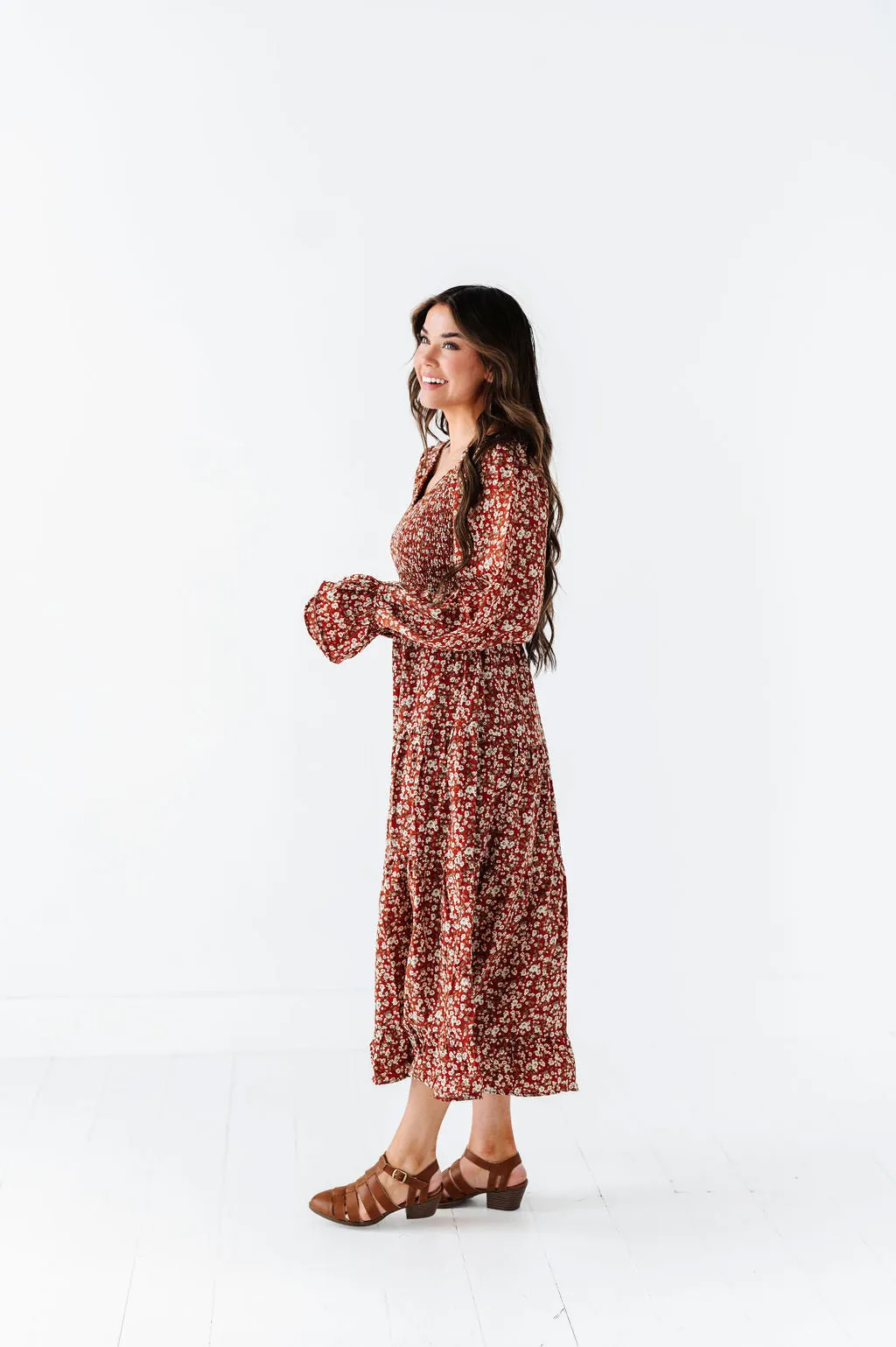 Billie Floral Dress in Rust