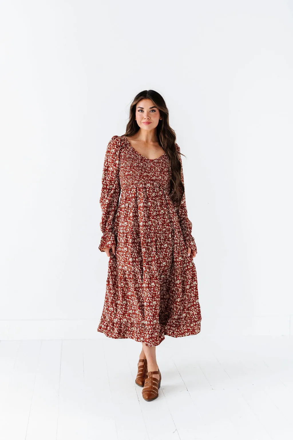 Billie Floral Dress in Rust