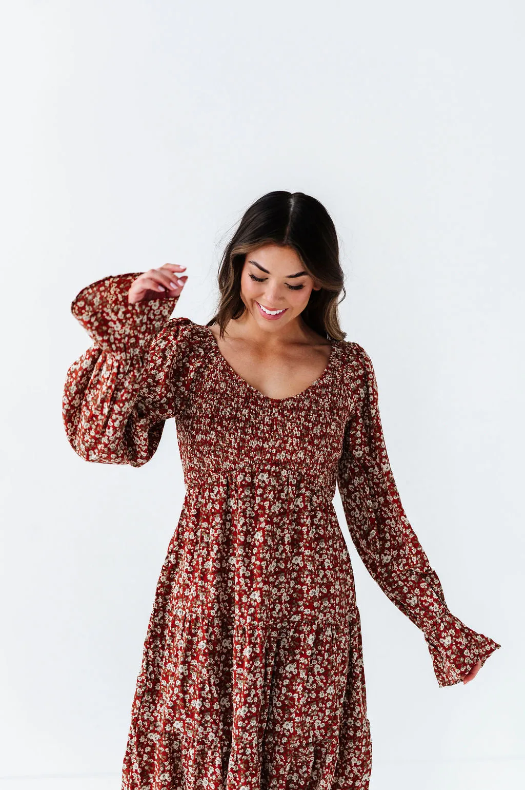 Billie Floral Dress in Rust