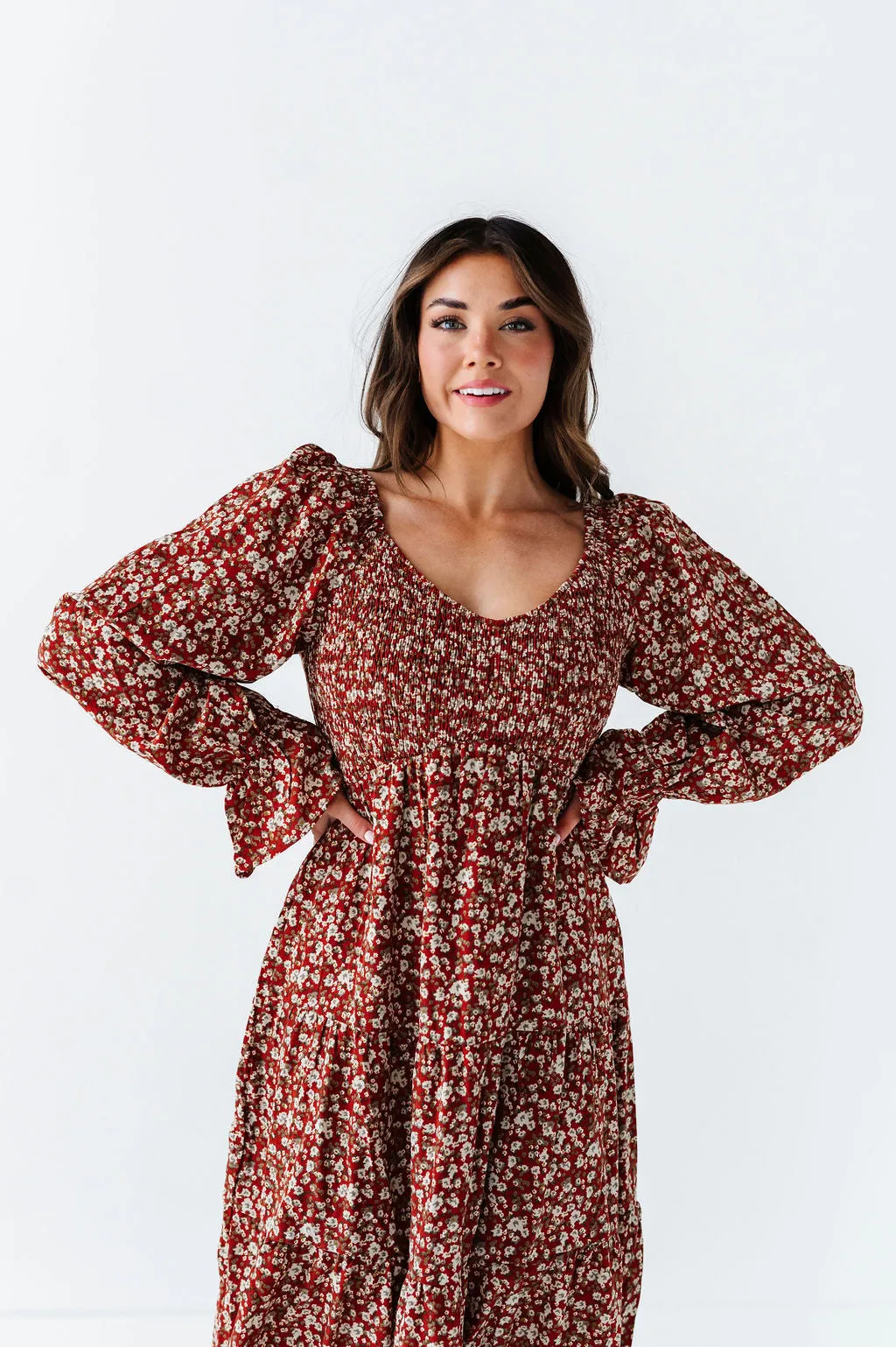 Billie Floral Dress in Rust