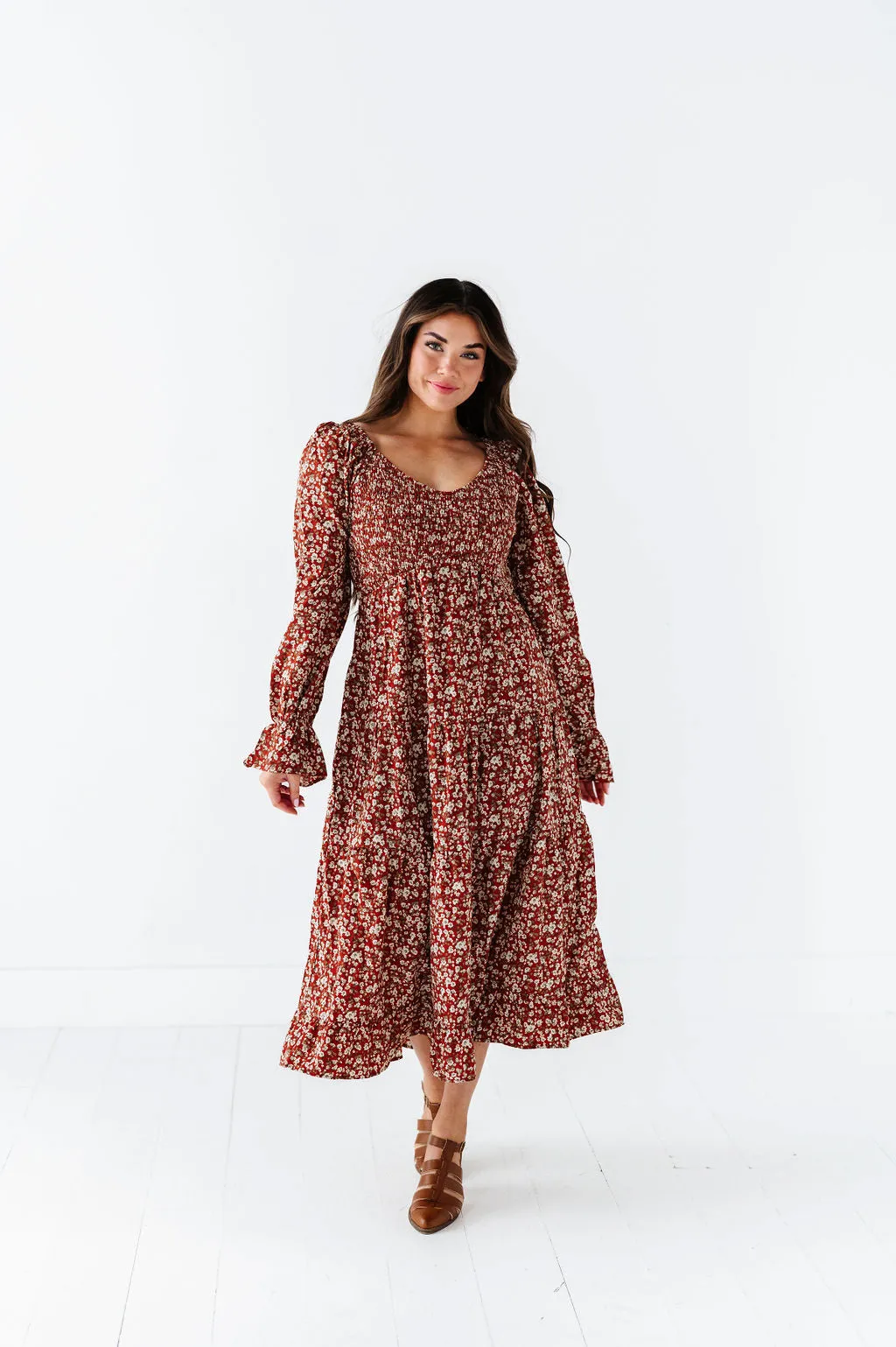 Billie Floral Dress in Rust