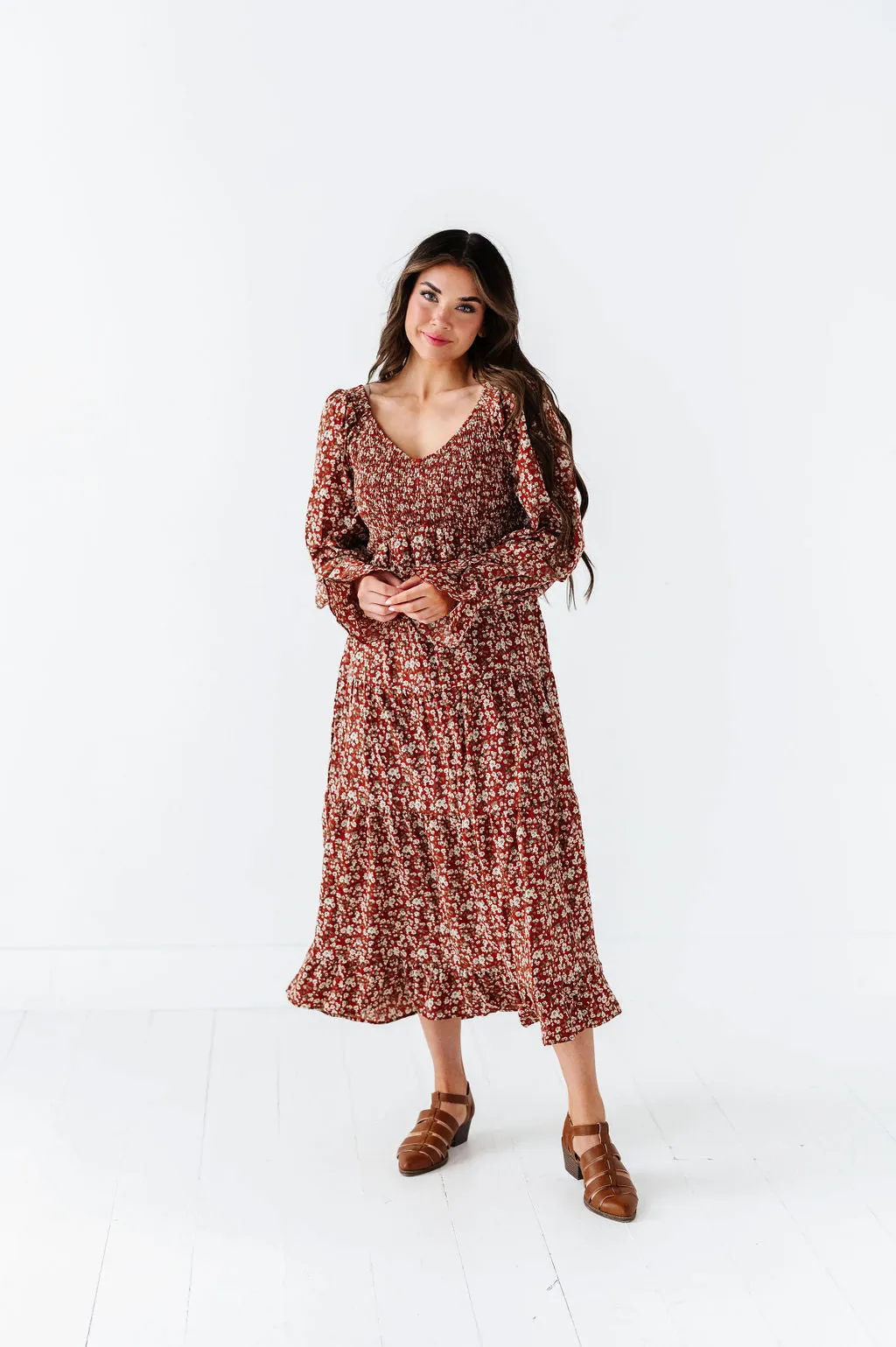 Billie Floral Dress in Rust