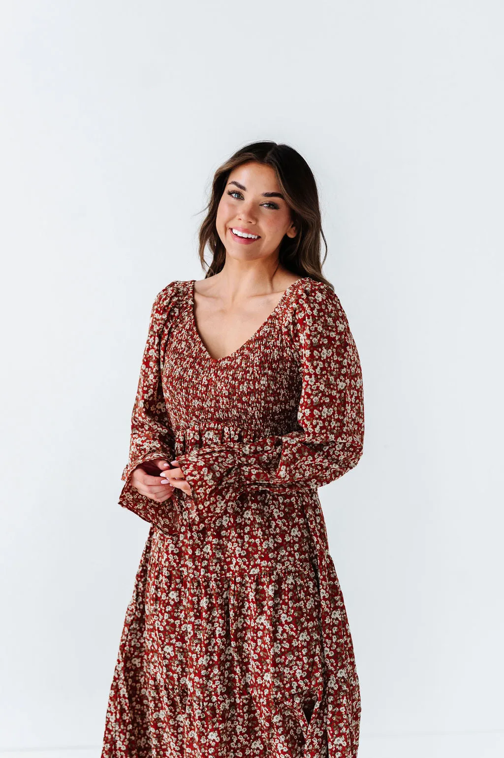 Billie Floral Dress in Rust