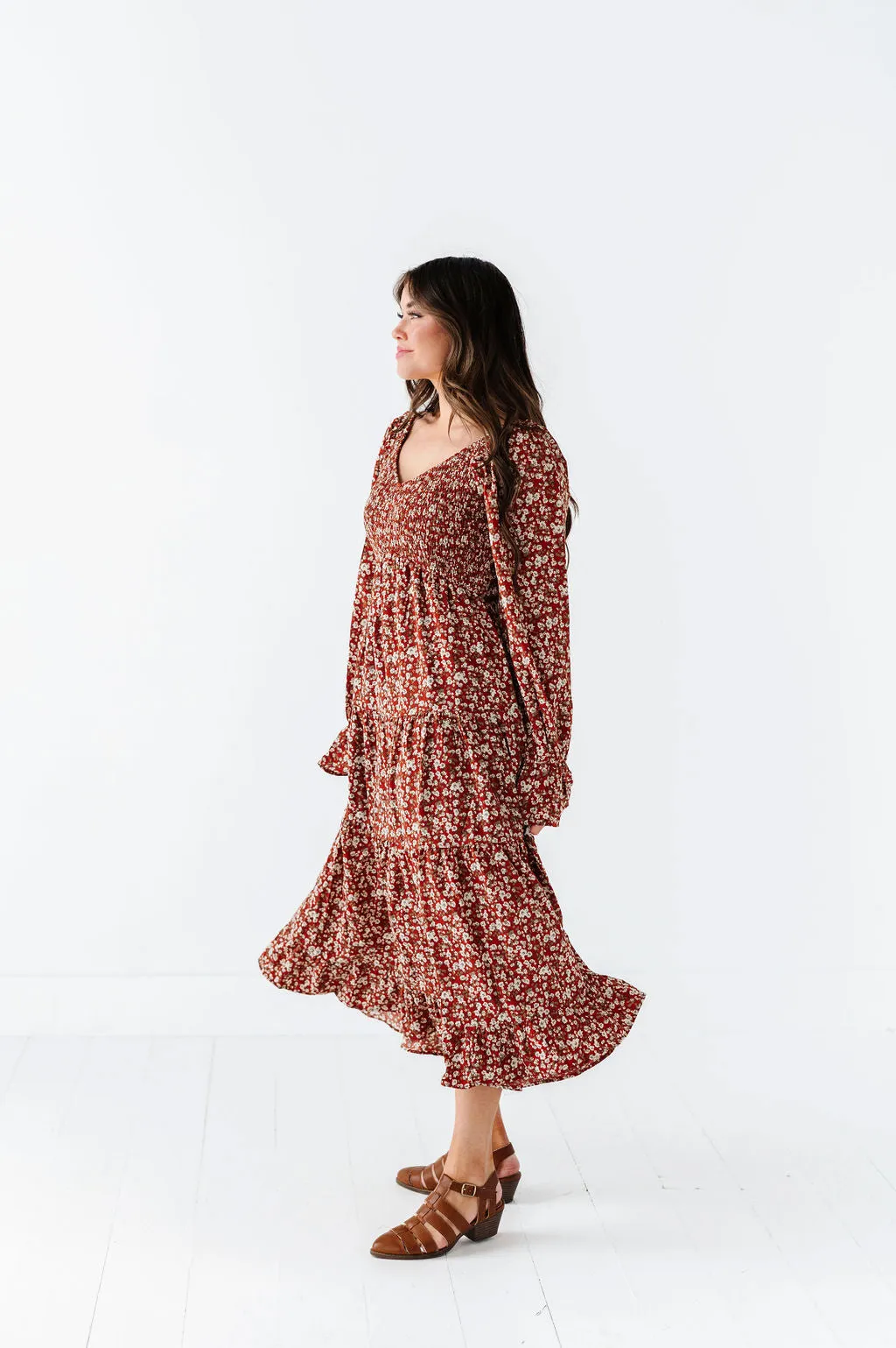 Billie Floral Dress in Rust