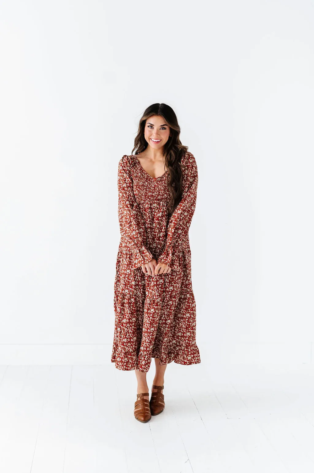 Billie Floral Dress in Rust