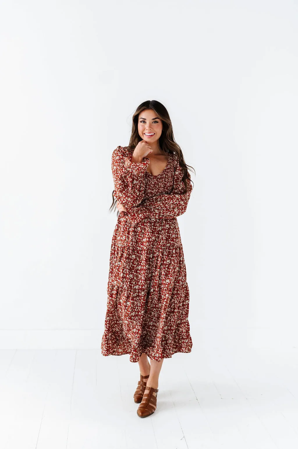 Billie Floral Dress in Rust