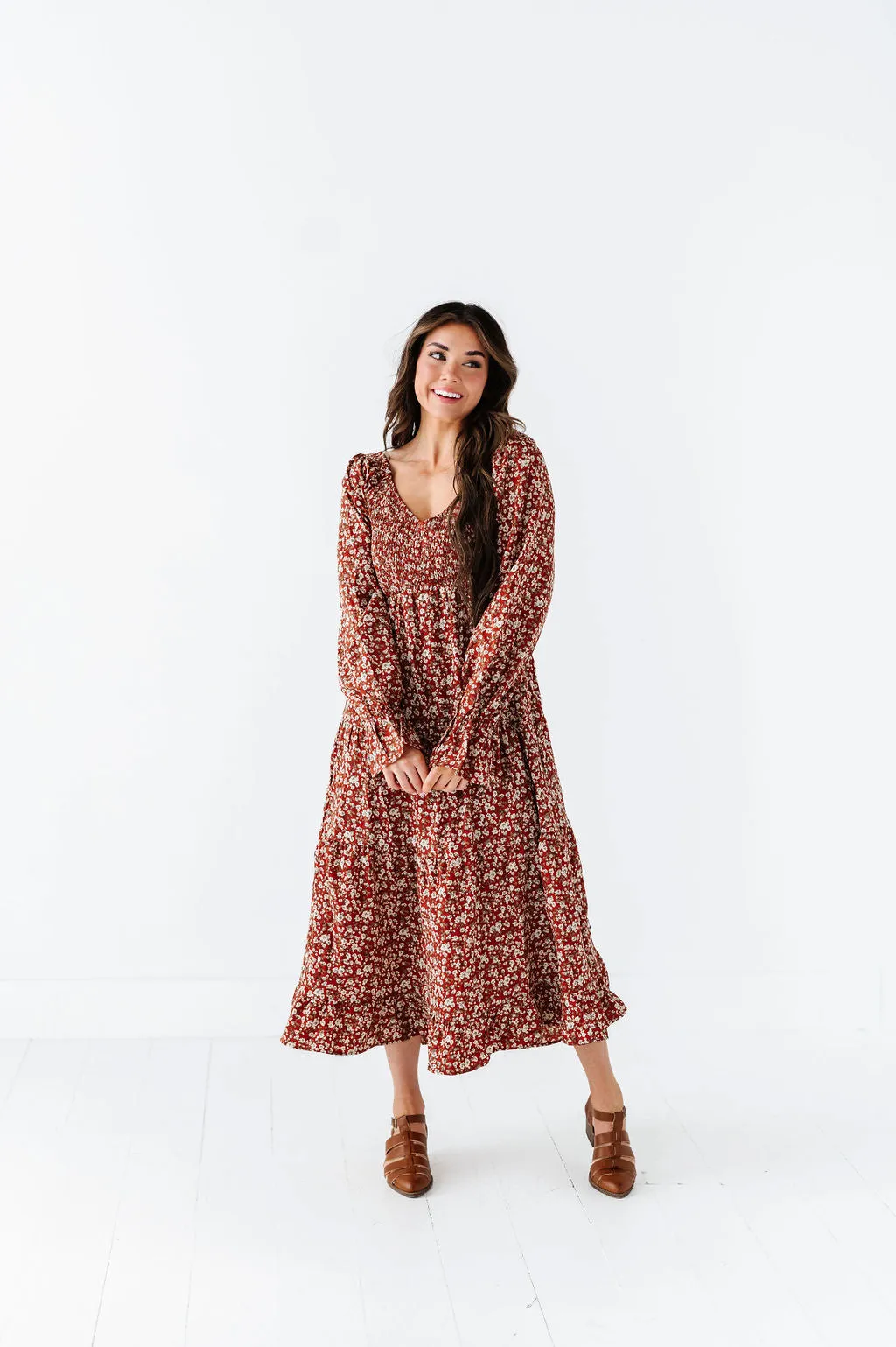 Billie Floral Dress in Rust