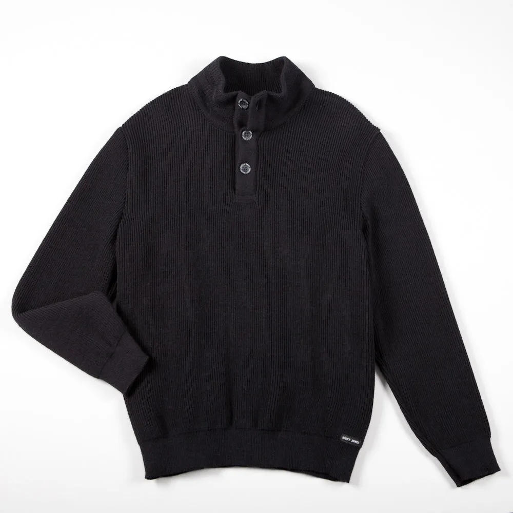 BOURBOULE - Buttoned High Collar Sweater for Men | Comfort Fit | 100% Wool (NAVY)