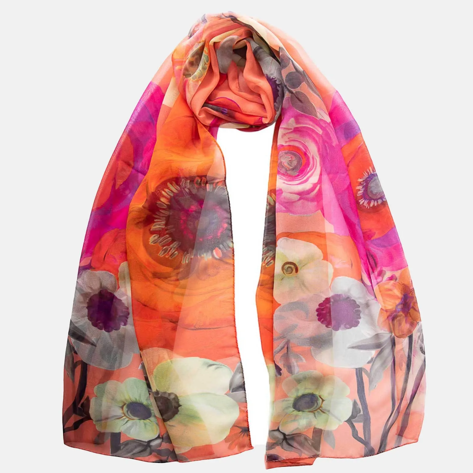 Campo de' Fiori - Long Sheer Silk Scarf - Coral