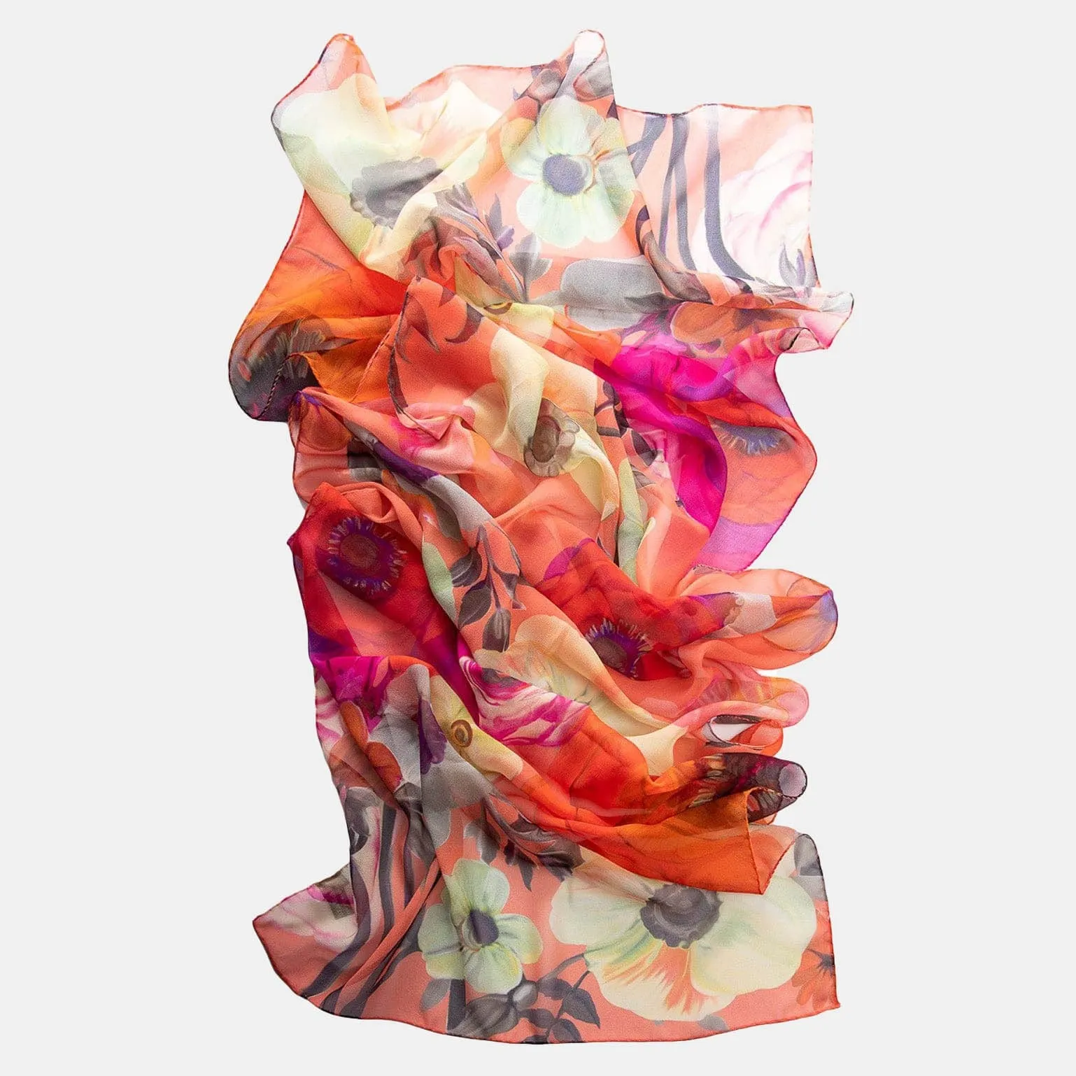 Campo de' Fiori - Long Sheer Silk Scarf - Coral