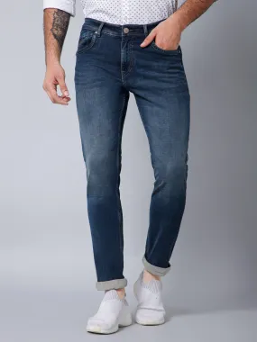 Cantabil Cotton Denim Flat Front Mid Rise Full Length Regular Fit Blue Solid Casual Jeans For Men