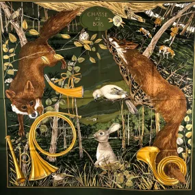 Chasse au Bois Hermes Scarf by Carl de Parcevaux 90cm Silk | Hunter Green