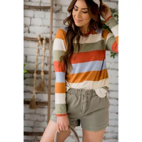 Colorful Stripe Solid Bottom Tee