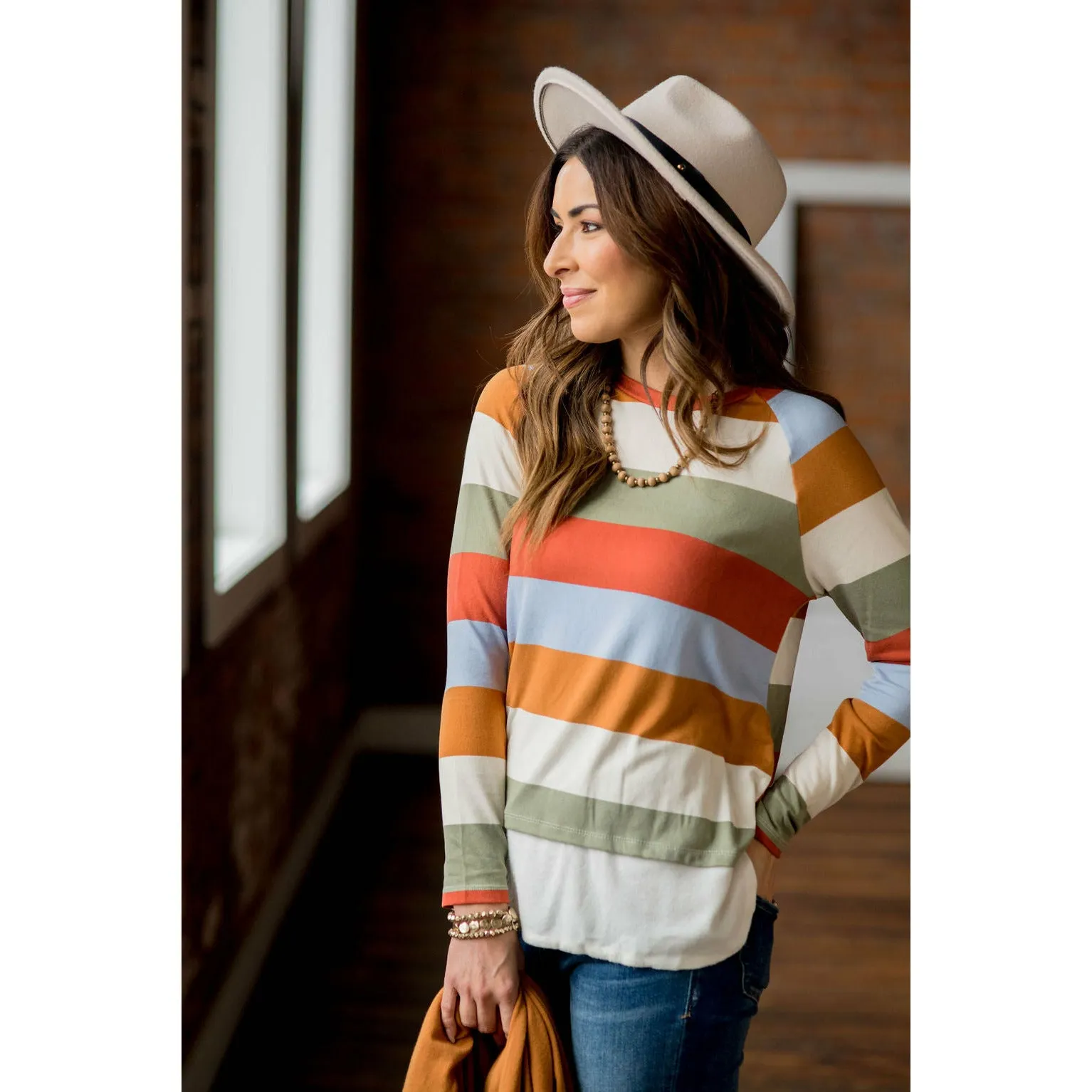 Colorful Stripe Solid Bottom Tee