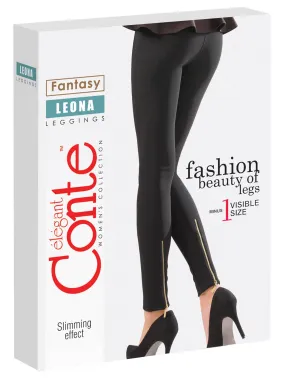 Damen Skinny Slim Leggings mit Reißverschluss - CONTE LEONA