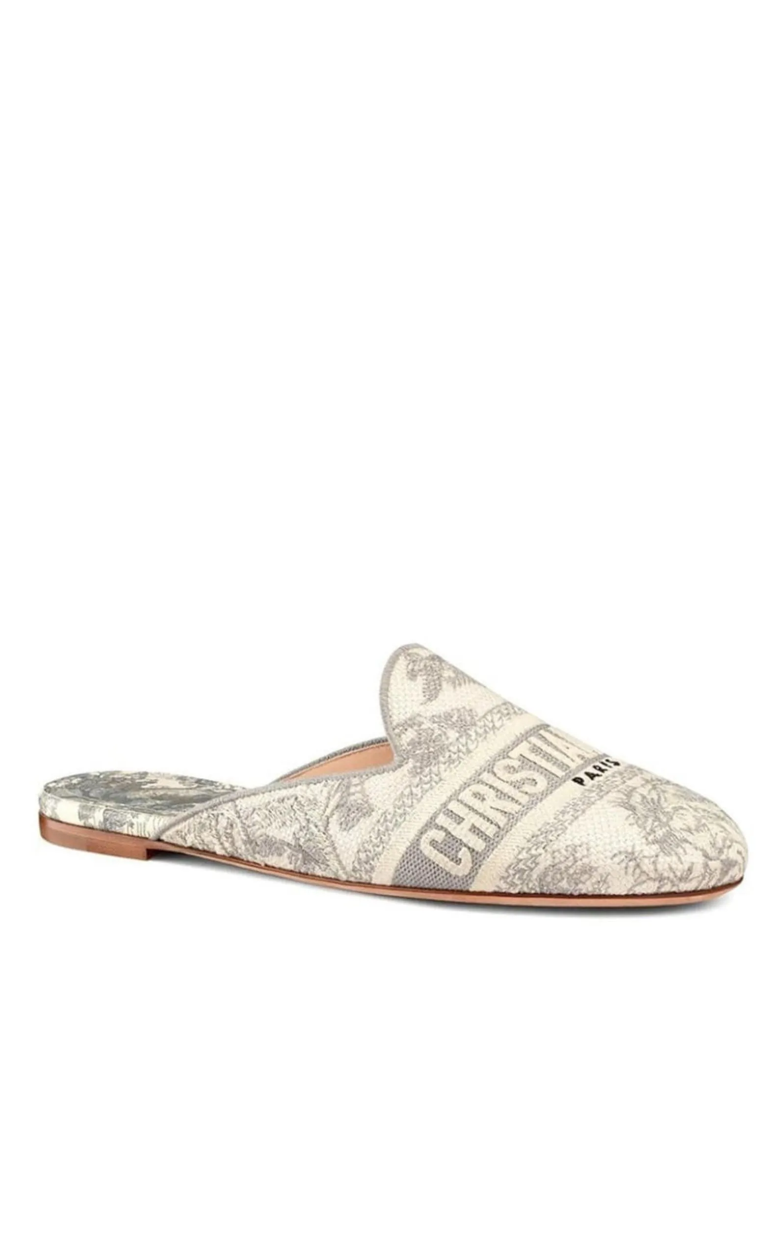 Dior Toile de Jouy Motif Flat Mules in Grey Stone