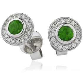 EMERALD AND DIAMOND HALO STUD EARRINGS