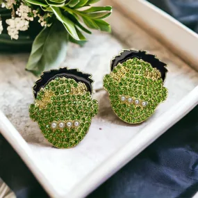 Frankenstein Earrings - Halloween Earrings, Monster Earrinhs, Rhinestone Halloween, Halloween Earrings, Halloween Costume, Halloween Queen