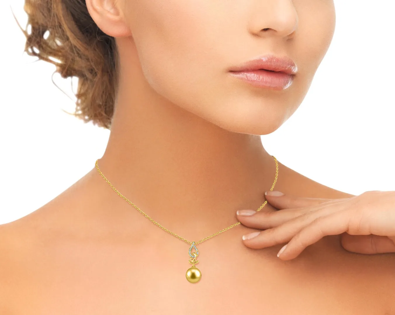 Golden South Sea Pearl & Diamond Pas de Valse Pendant