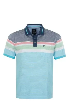 Hajo Jacquard Multi Colour Stripe Polo Navy