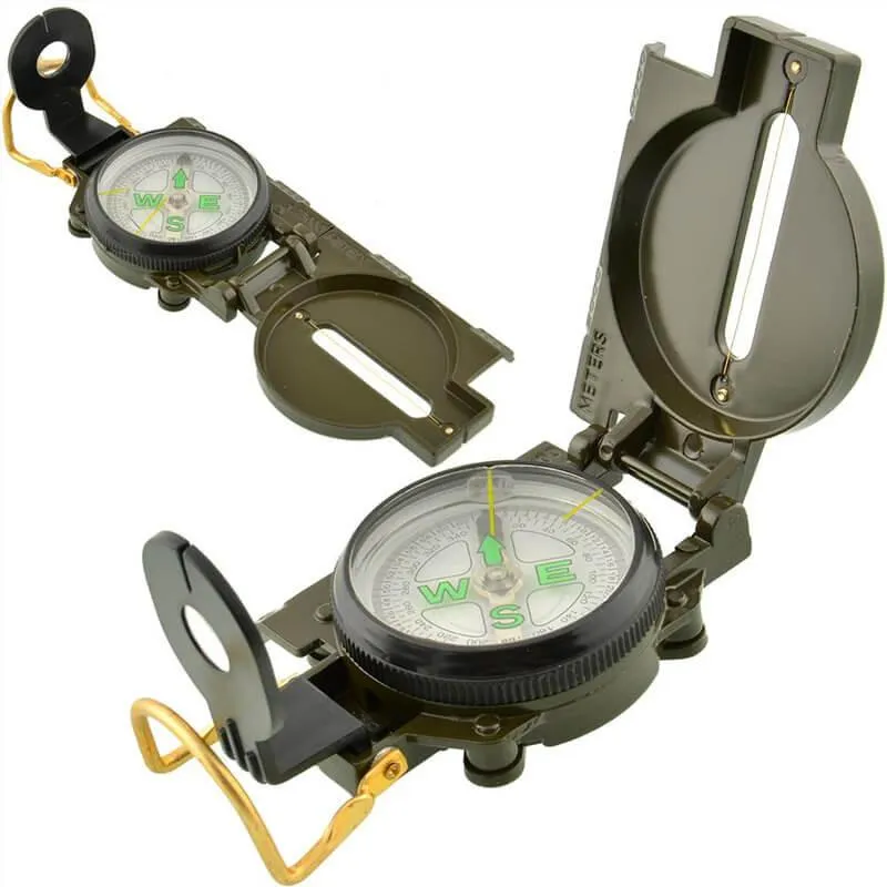 Lensatic Sighting Compass with Foldable Metal Lid