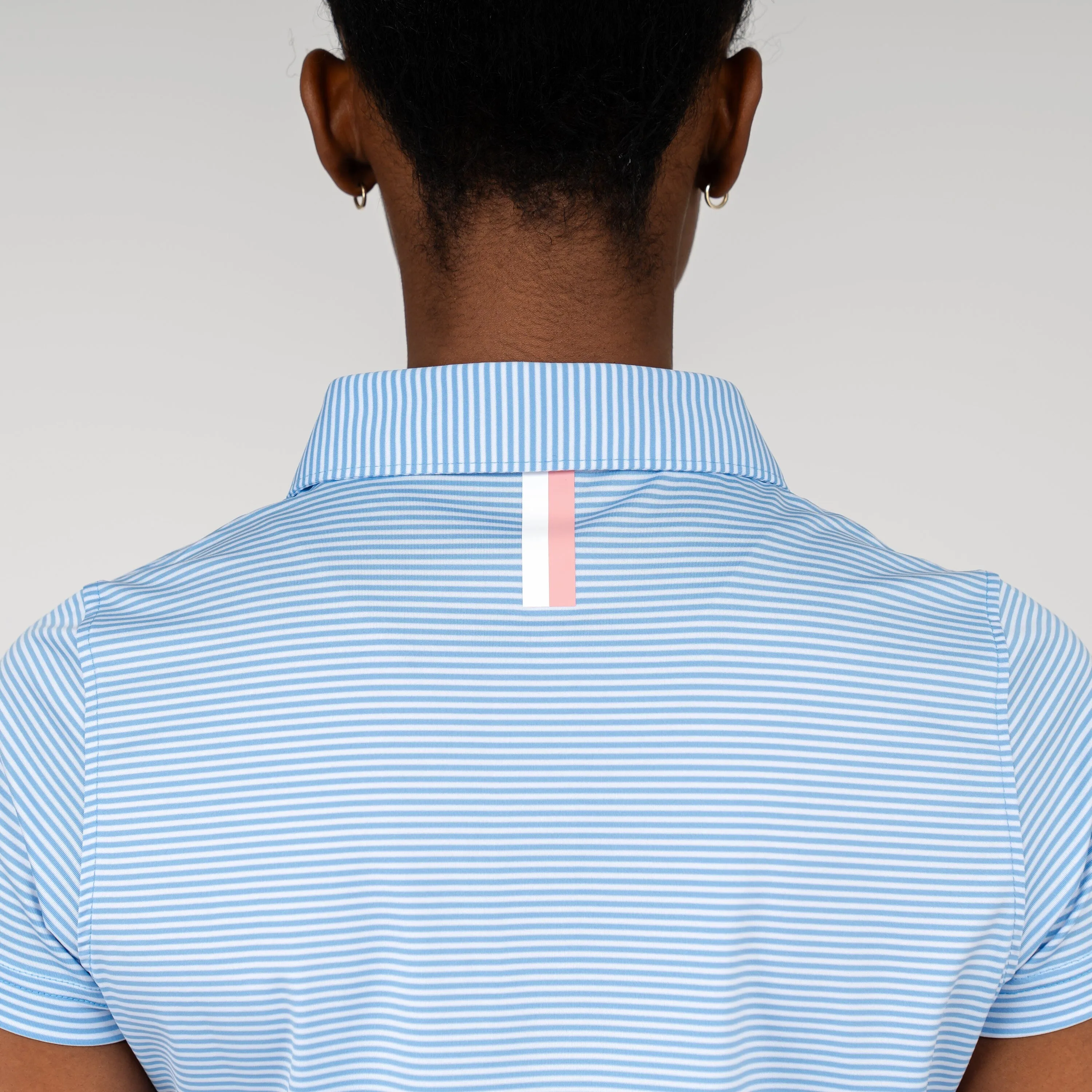 Marigold Stripe Performance Polo | The Marigold Stripe - Lake Blue/White