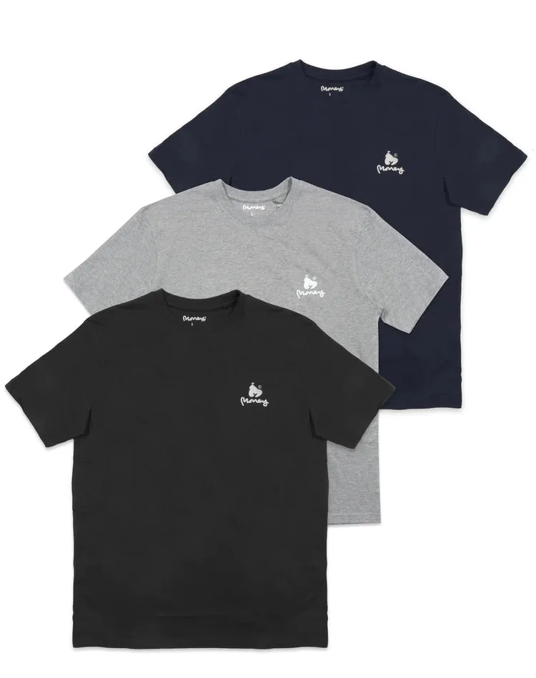 Money Clothing - 3 Pack Lounge T-Shirts - Black/Grey/Navy