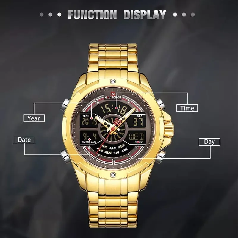 Naviforce MEN METALLIC STRAP WATCH - GOLD