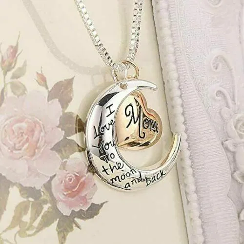 SHINELUX™ 'I Love You To The Moon & Back' Necklace Heart Pendant & Chain Gift - Mother Gift