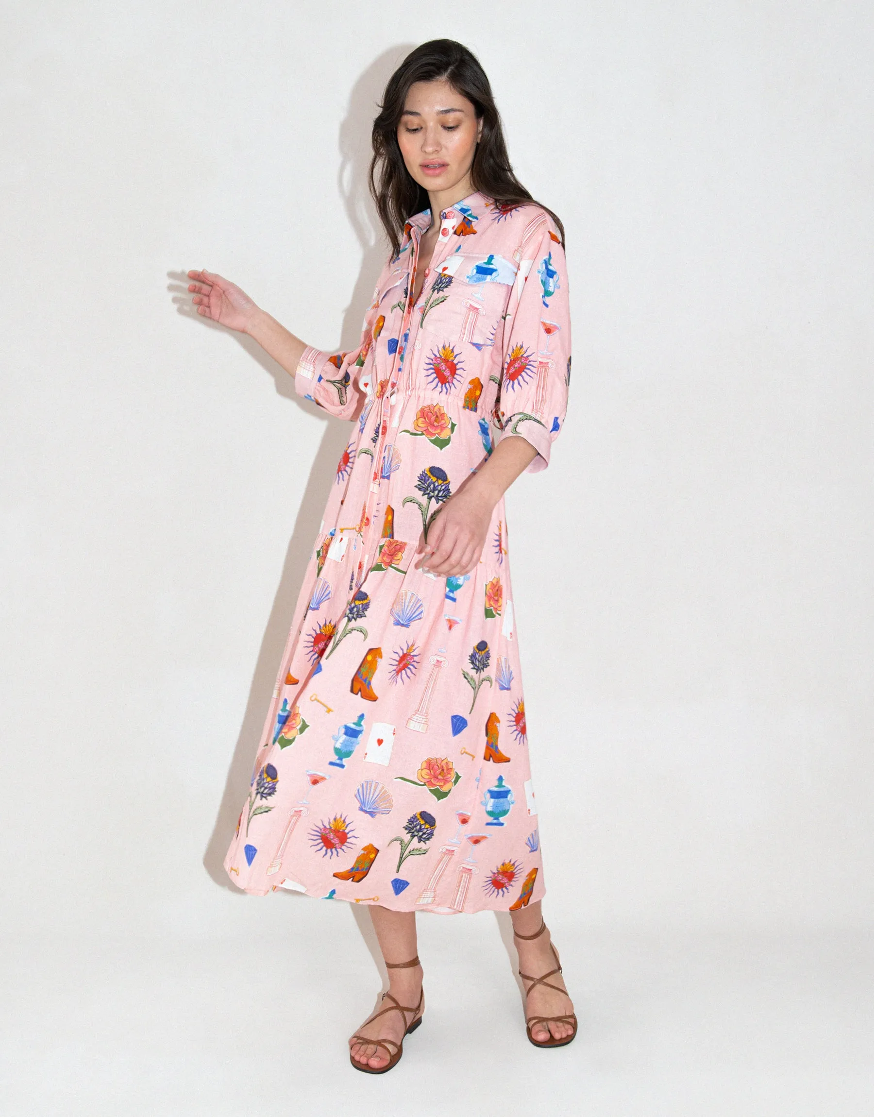 Uma Linen Midi Dress - Wanderlust Pink