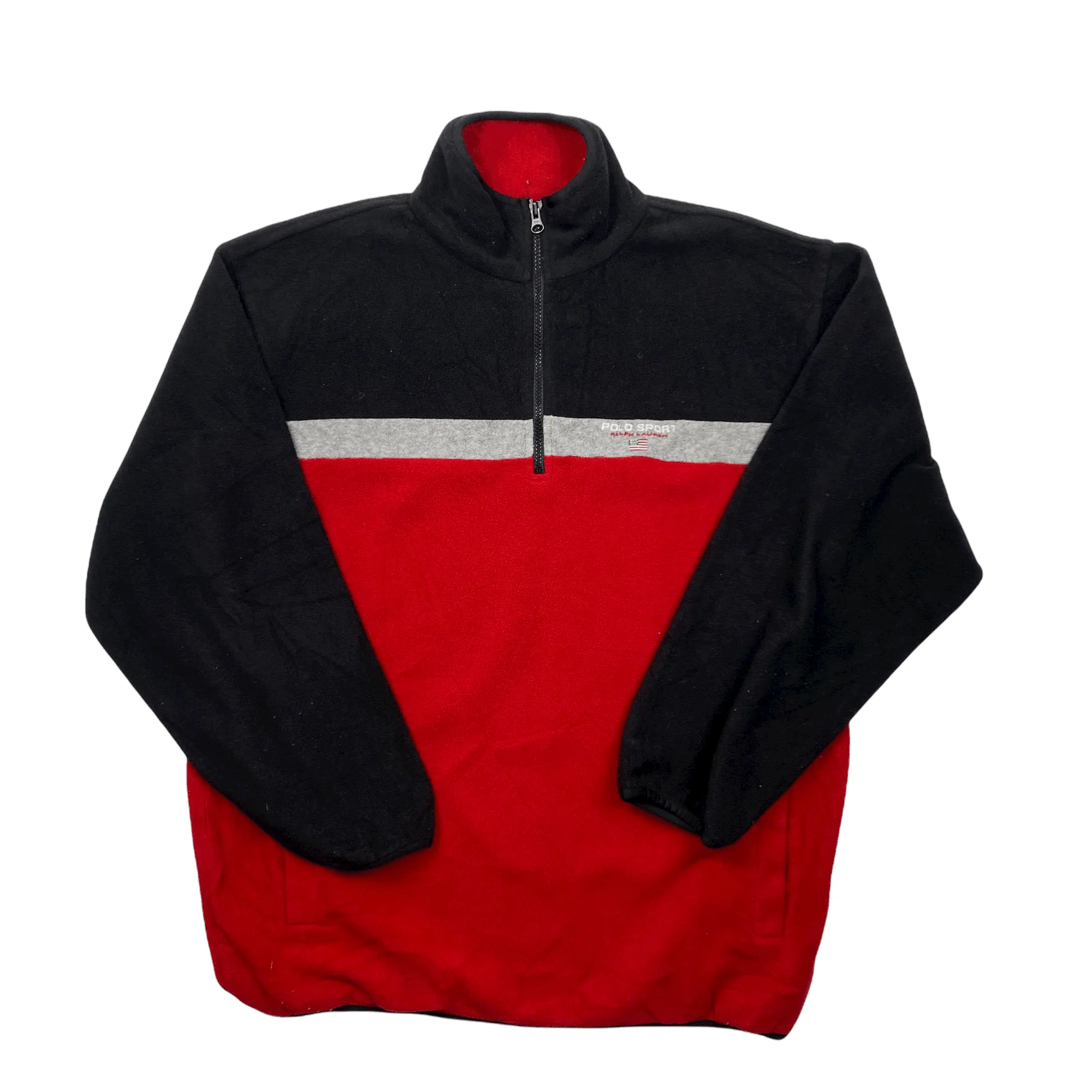 Vintage 90s Red, Black   Grey Ralph Lauren Polo Sport Quarter Zip Fleece - Extra Large